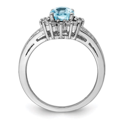 Sterlingsilber Rhodium Diamant & Karo Schliff Himmel Blautopas Ring (size 7 Nur)