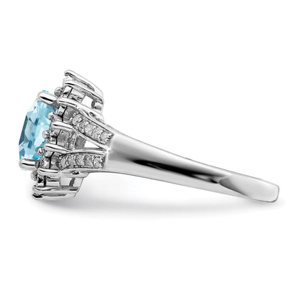 Sterlingsilber Rhodium Diamant & Karo Schliff Himmel Blautopas Ring (size 7 Nur)