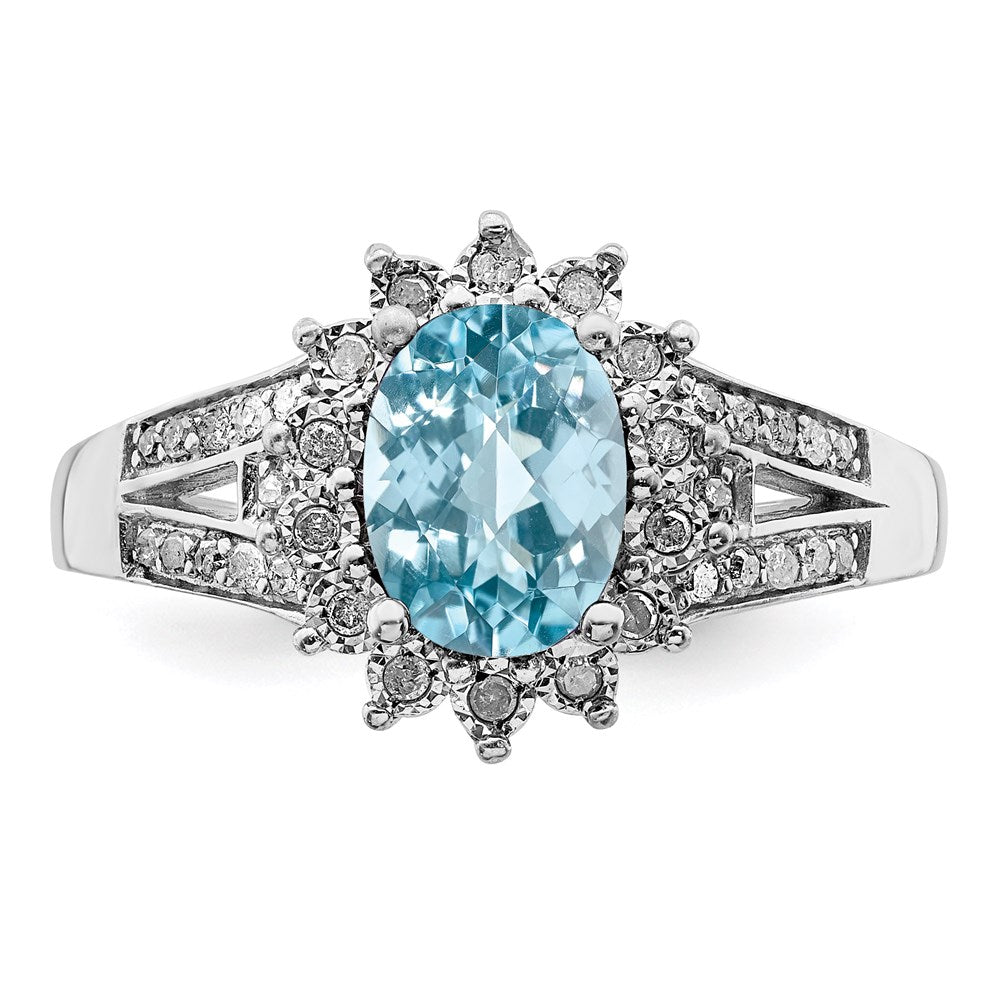 Sterlingsilber Rhodium Diamant & Karo Schliff Himmel Blautopas Ring (size 7 Nur)