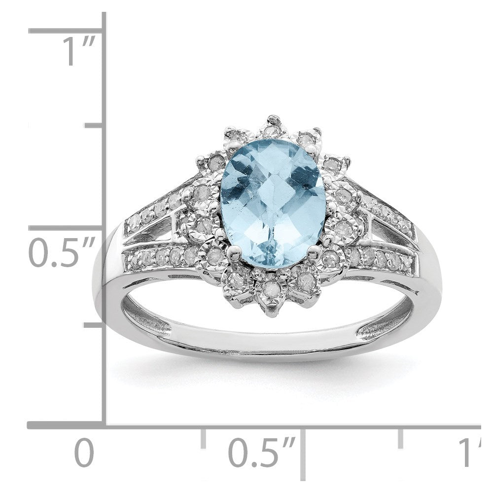 Sterlingsilber Rhodium Diamant & Karo Schliff Himmel Blautopas Ring (size 7 Nur)
