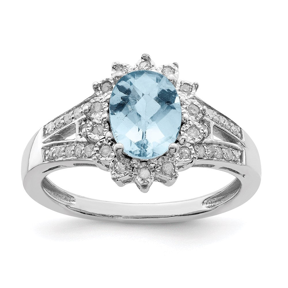 Sterlingsilber Rhodium Diamant & Karo Schliff Himmel Blautopas Ring (size 7 Nur)
