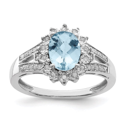 Sterlingsilber Rhodium Diamant & Karo Schliff Himmel Blautopas Ring (size 7 Nur)