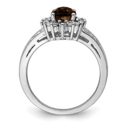 Sterlingsilber Rhodium Diamant & Oval Karo Schliff Rauch Quarz Ring (size 7 Nur)
