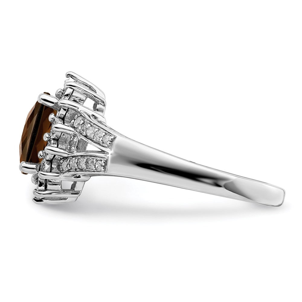 Sterlingsilber Rhodium Diamant & Oval Karo Schliff Rauch Quarz Ring (size 7 Nur)