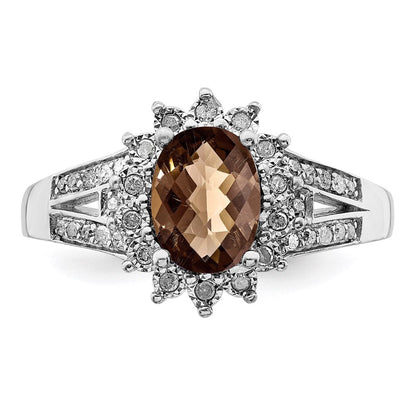 Sterlingsilber Rhodium Diamant & Oval Karo Schliff Rauch Quarz Ring (size 7 Nur)