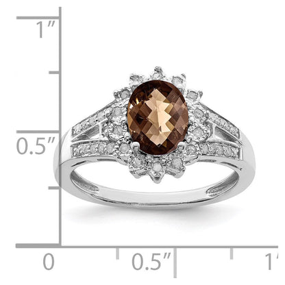 Sterlingsilber Rhodium Diamant & Oval Karo Schliff Rauch Quarz Ring (size 7 Nur)