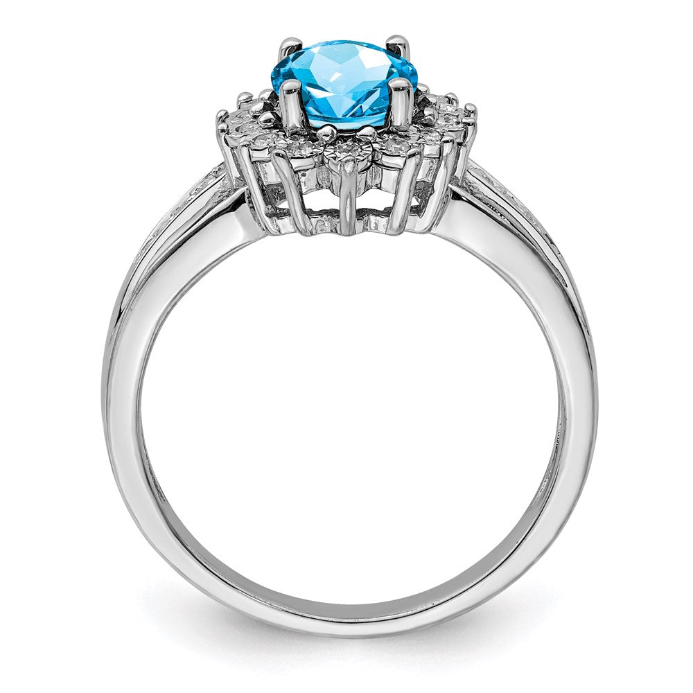 Sterlingsilber Rhodium Diamant & Blautopas Ring (size 8 Nur)