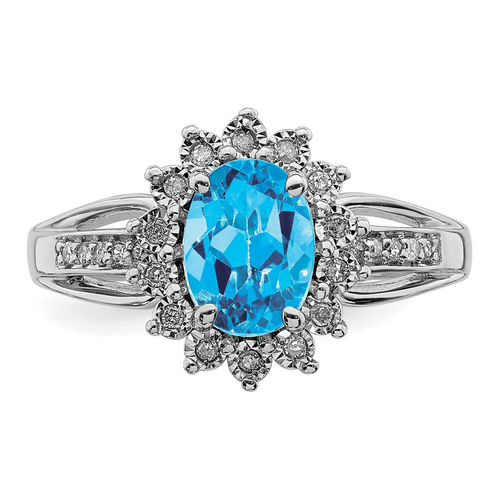 Sterlingsilber Rhodium Diamant & Blautopas Ring (size 8 Nur)