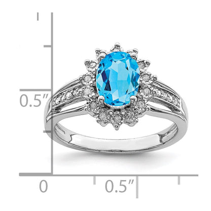 Sterlingsilber Rhodium Diamant & Blautopas Ring (size 8 Nur)