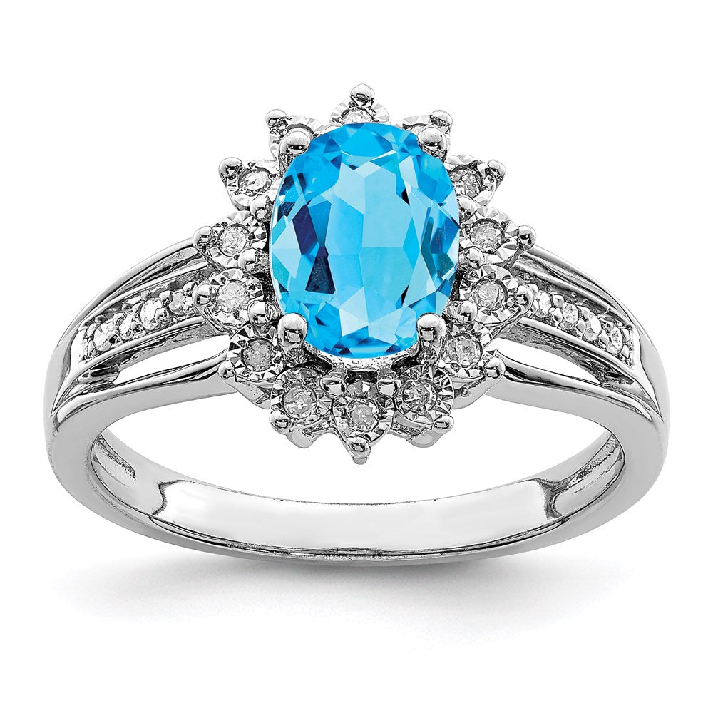 Sterlingsilber Rhodium Diamant & Blautopas Ring (size 8 Nur)