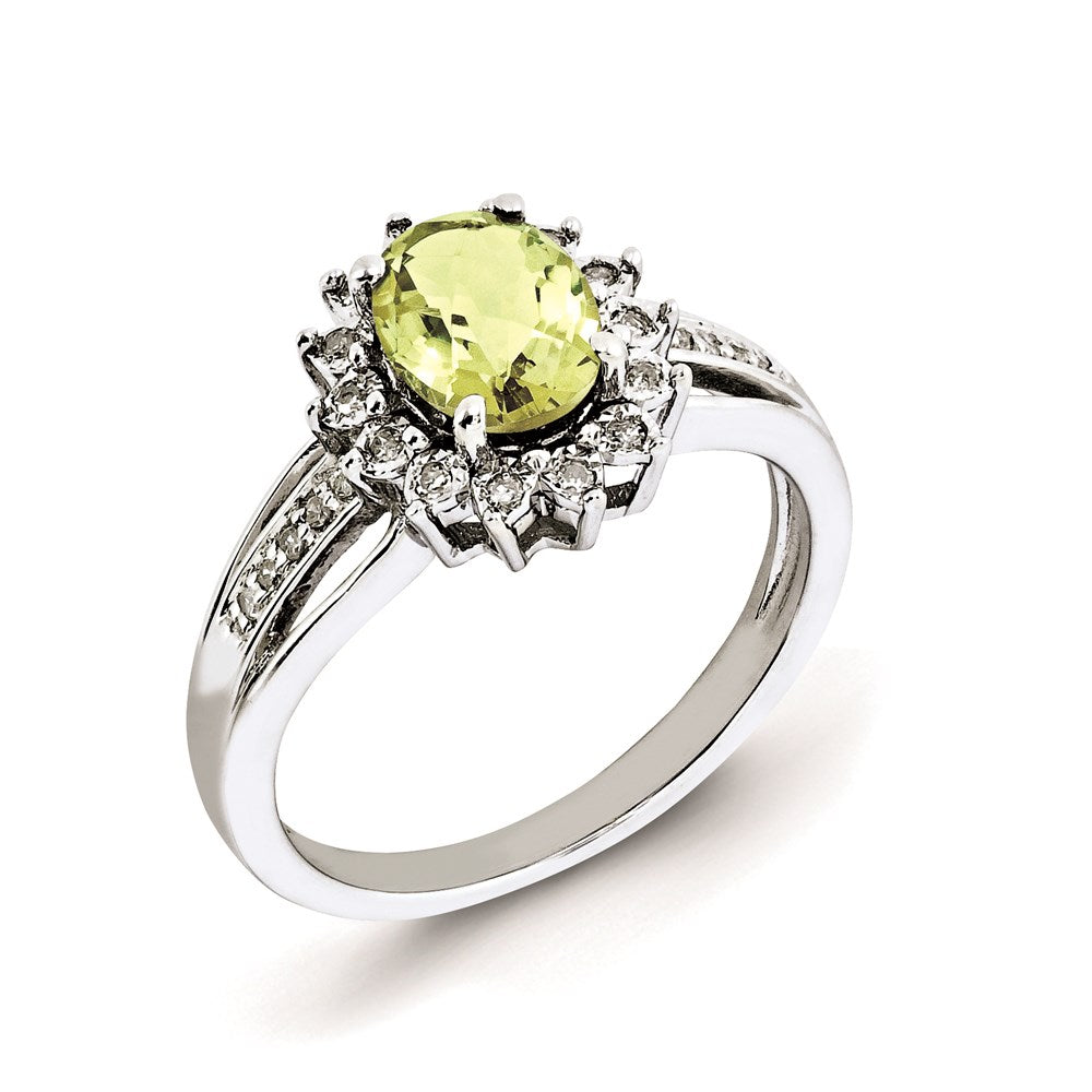 Sterlingsilber Rhodiniert Diamant & Oval Zitrone Quarz Ring (size 7 Nur)