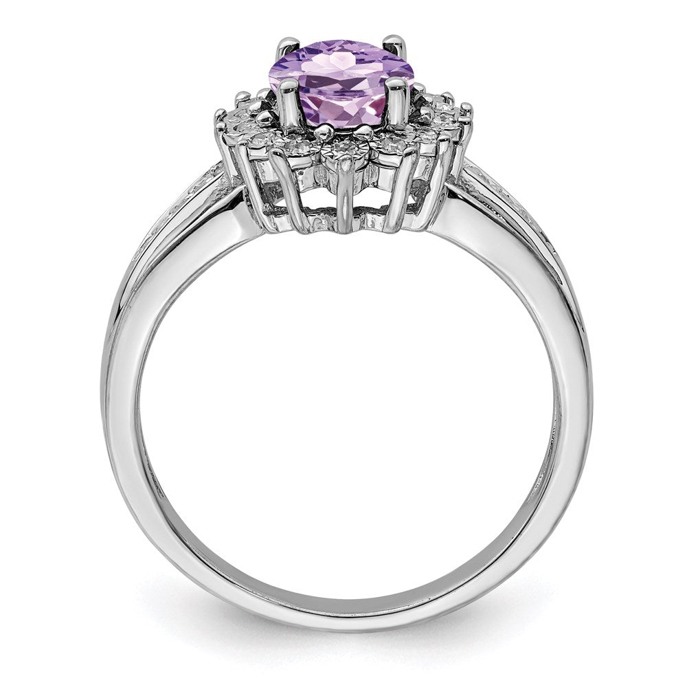 Sterlingsilber Rhodium Diamant & Oval Rosa Quarz Ring (size 7 Nur)