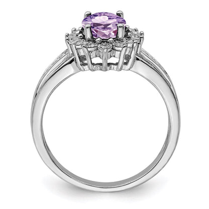 Sterlingsilber Rhodium Diamant & Oval Rosa Quarz Ring (size 7 Nur)