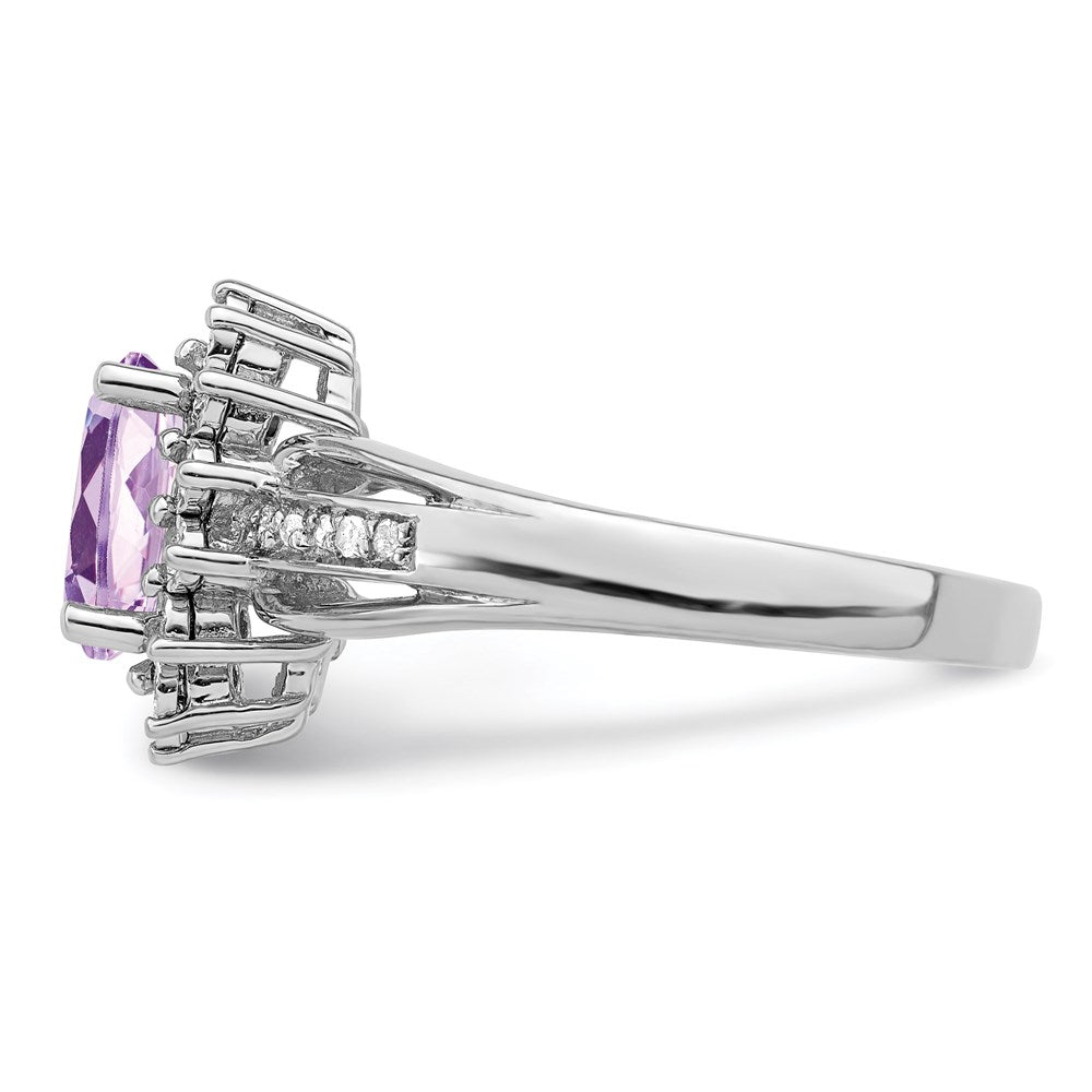Sterlingsilber Rhodium Diamant & Oval Rosa Quarz Ring (size 7 Nur)