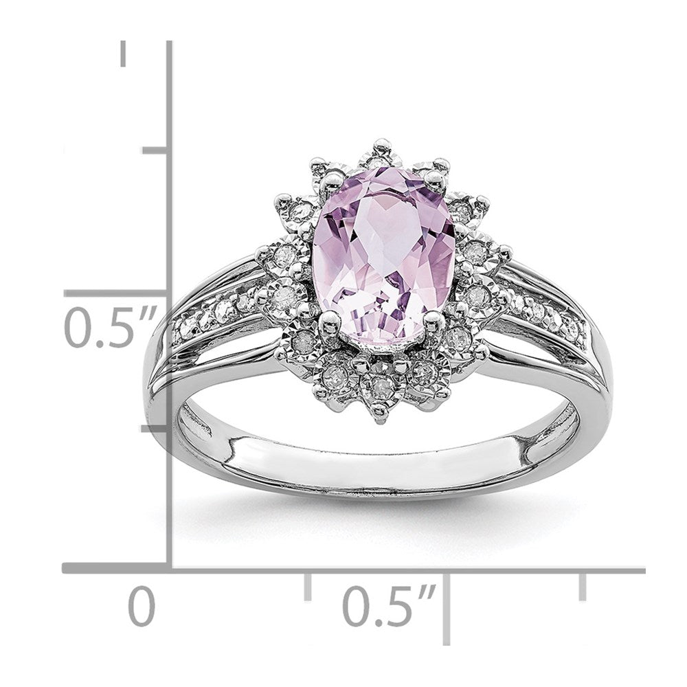 Sterlingsilber Rhodium Diamant & Oval Rosa Quarz Ring (size 7 Nur)