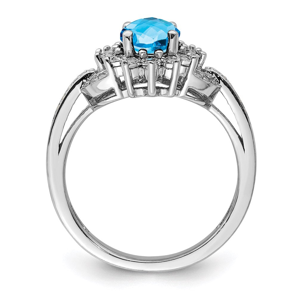 Sterlingsilber Rhodium Diamant & Oval Karo Schliff Blautopas Ring (size 7 Nur)