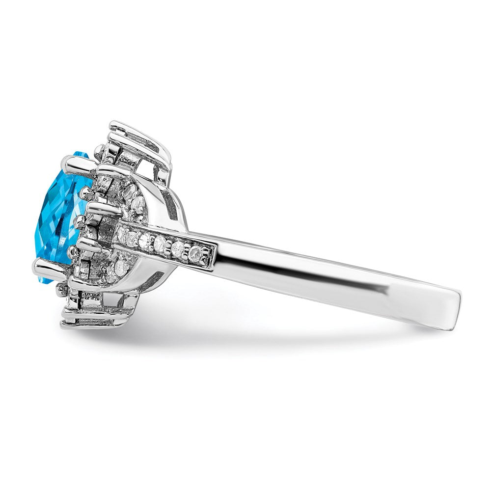 Sterlingsilber Rhodium Diamant & Oval Karo Schliff Blautopas Ring (size 7 Nur)