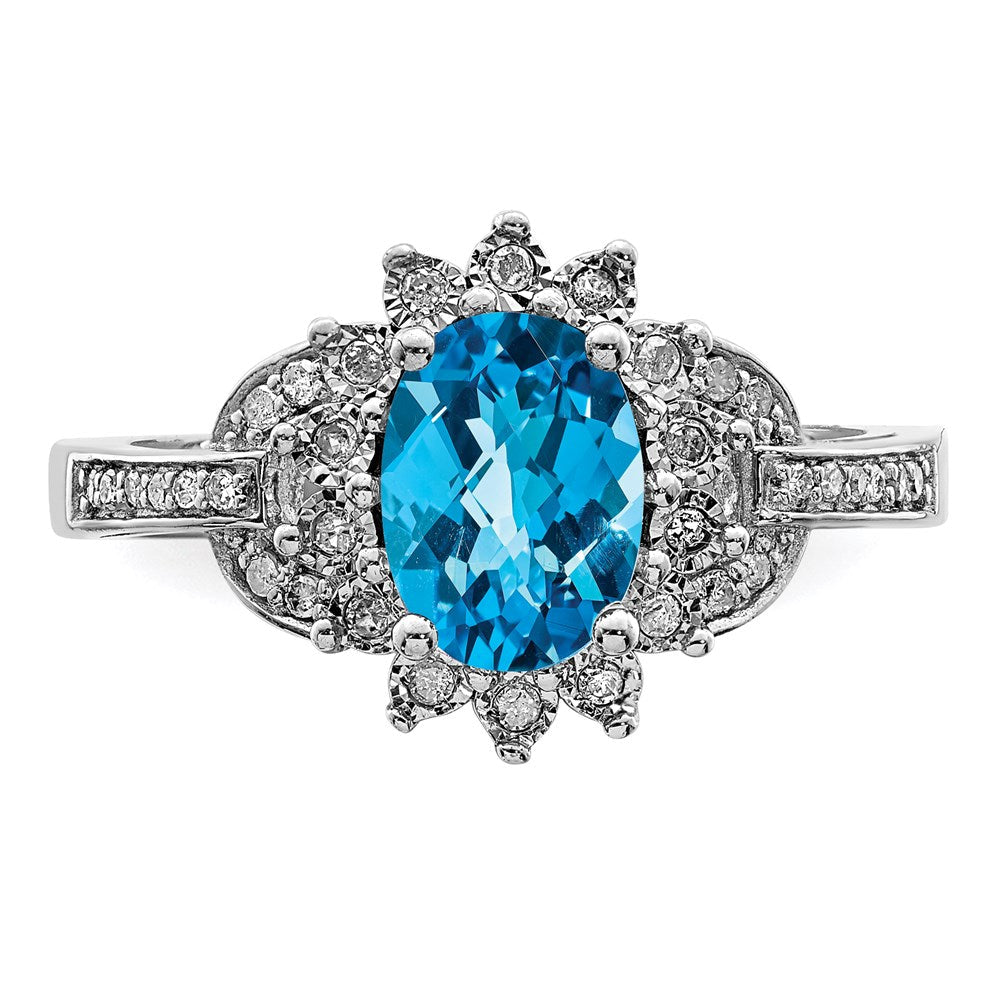Sterlingsilber Rhodium Diamant & Oval Karo Schliff Blautopas Ring (size 7 Nur)