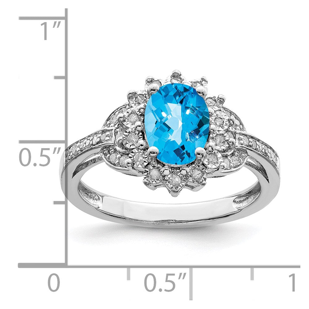 Sterlingsilber Rhodium Diamant & Oval Karo Schliff Blautopas Ring (size 7 Nur)