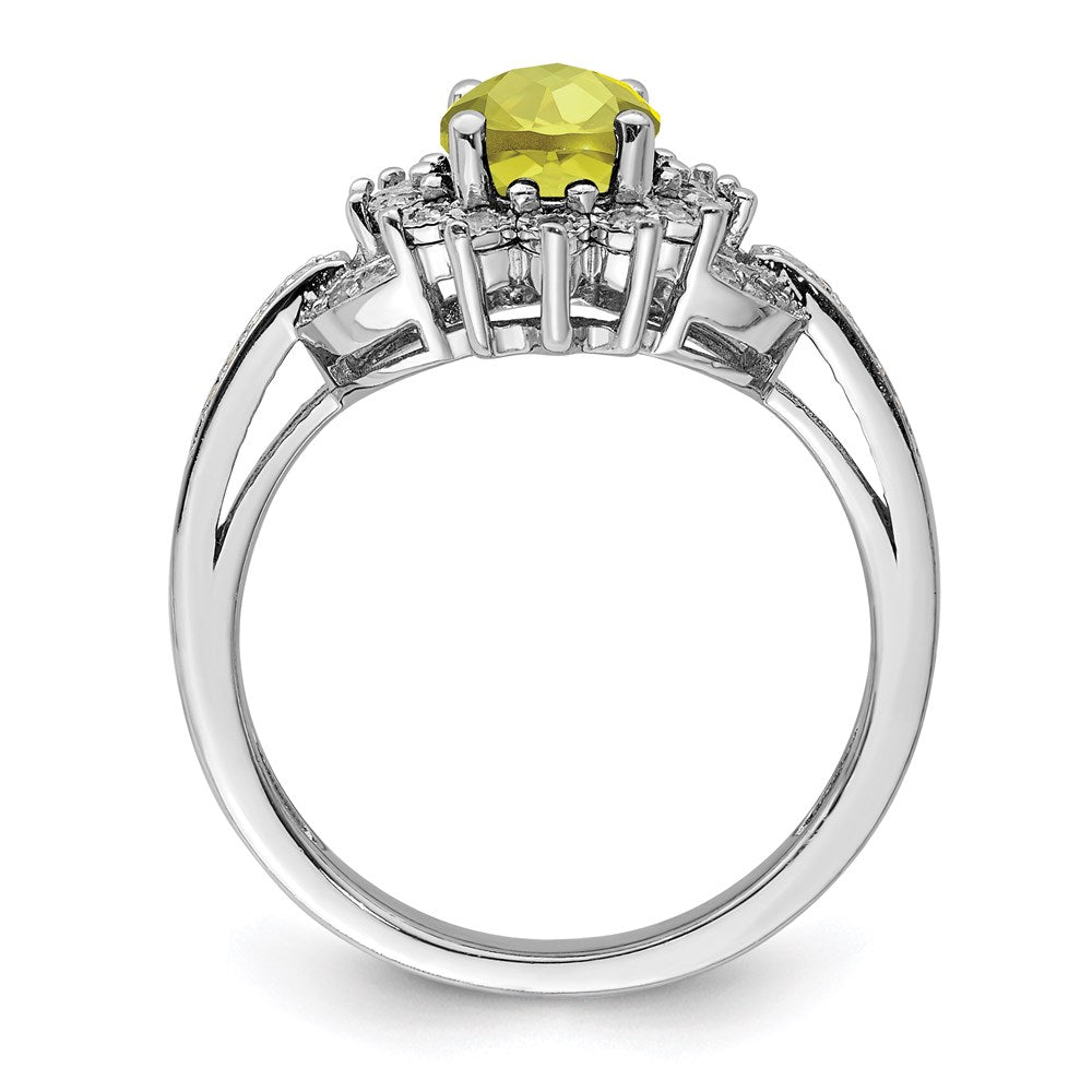Sterlingsilber Rhodium Diamant & Oval Karo Schliff Zitrone Quarz Ring (size 7 Nur)