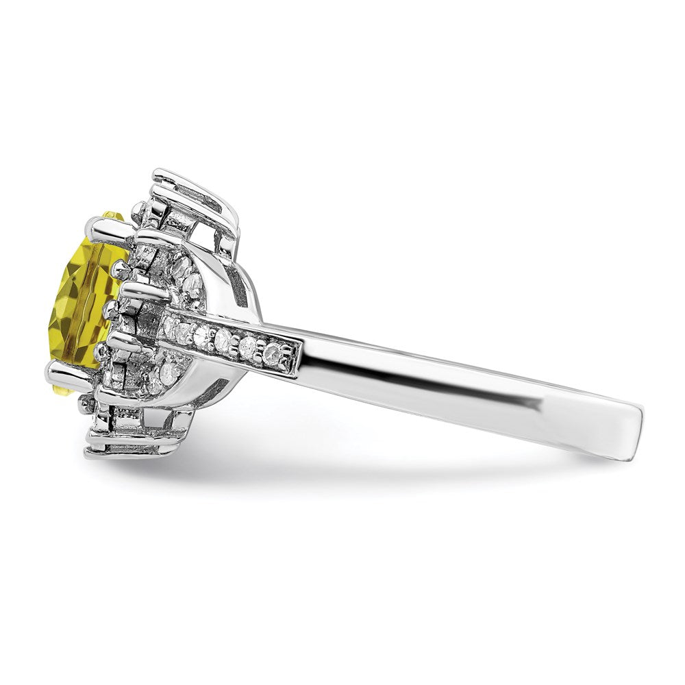 Sterlingsilber Rhodium Diamant & Oval Karo Schliff Zitrone Quarz Ring (size 7 Nur)