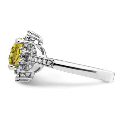 Sterlingsilber Rhodium Diamant & Oval Karo Schliff Zitrone Quarz Ring (size 7 Nur)