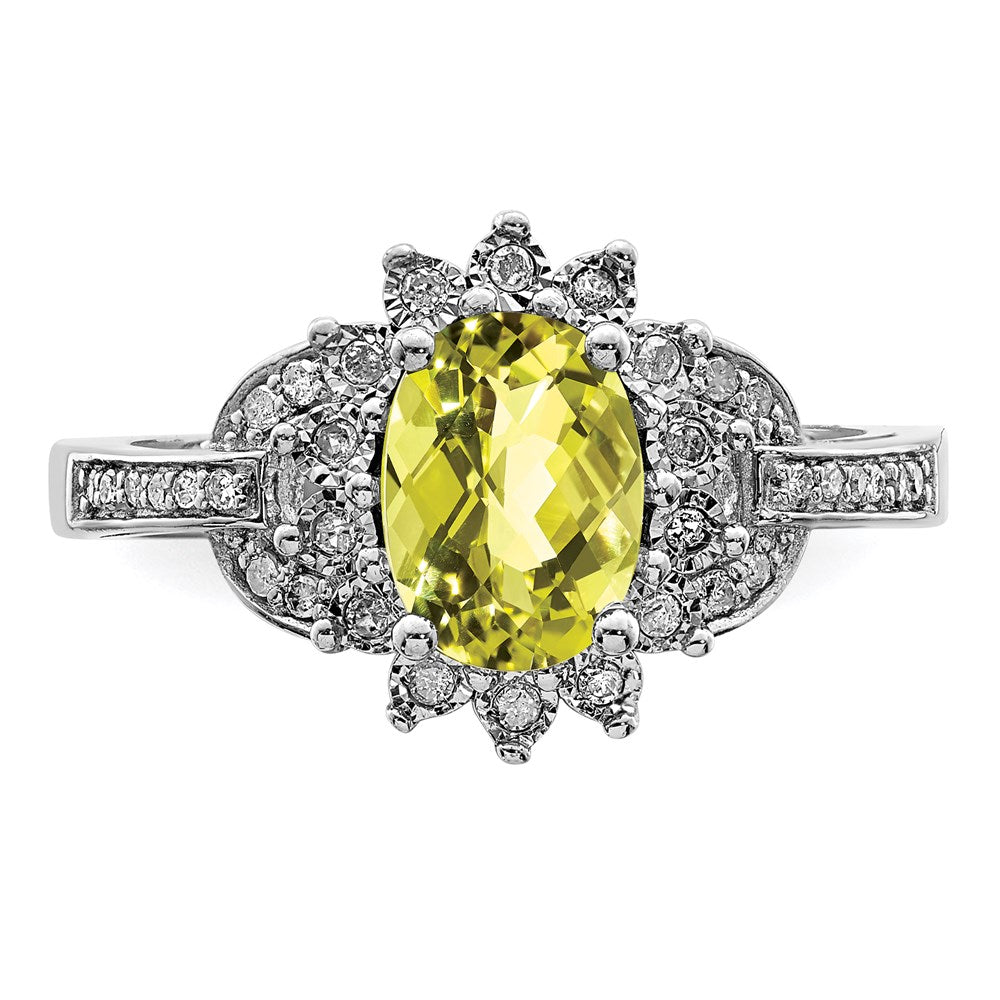 Sterlingsilber Rhodium Diamant & Oval Karo Schliff Zitrone Quarz Ring (size 7 Nur)