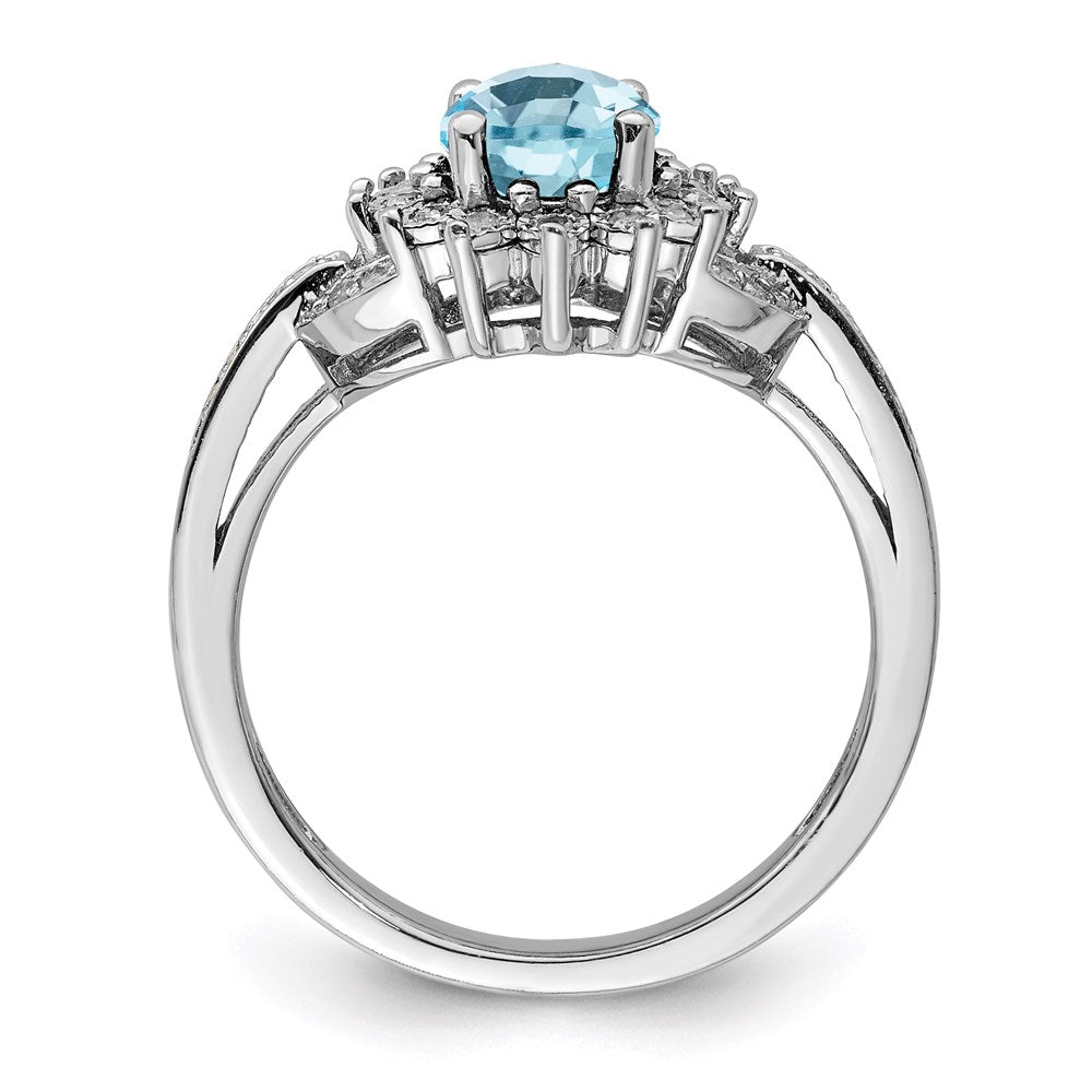 Sterlingsilber Rhodium Diamant & Karo Schliff Himmel Blautopas Ring (size 7 Nur)