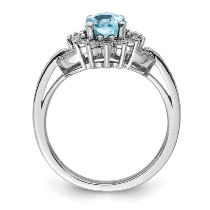 Sterlingsilber Rhodium Diamant & Karo Schliff Himmel Blautopas Ring (size 7 Nur)