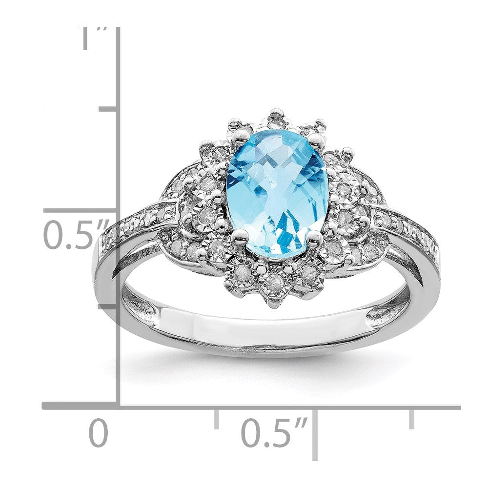 Sterlingsilber Rhodium Diamant & Karo Schliff Himmel Blautopas Ring (size 7 Nur)