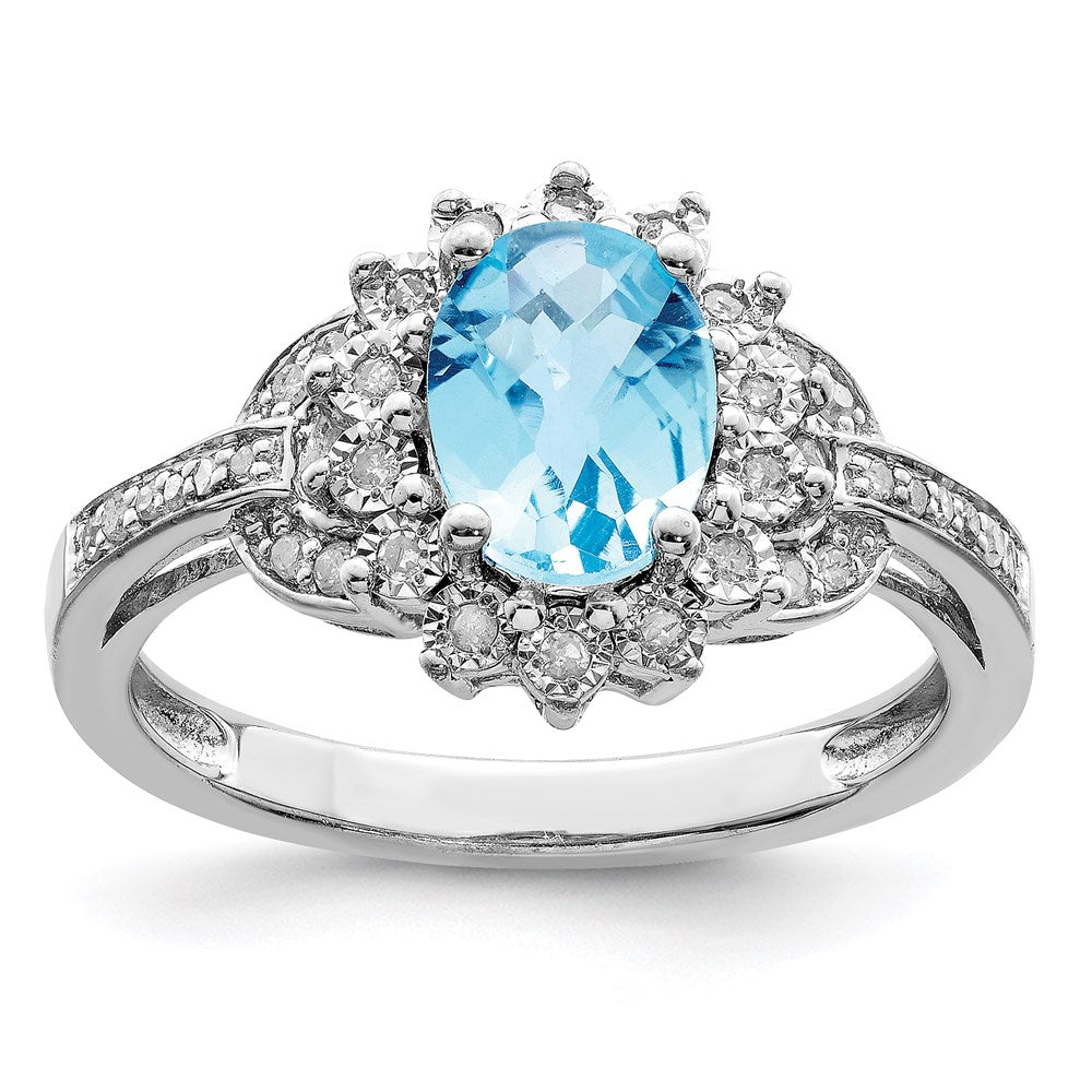 Sterlingsilber Rhodium Diamant & Karo Schliff Himmel Blautopas Ring (size 7 Nur)