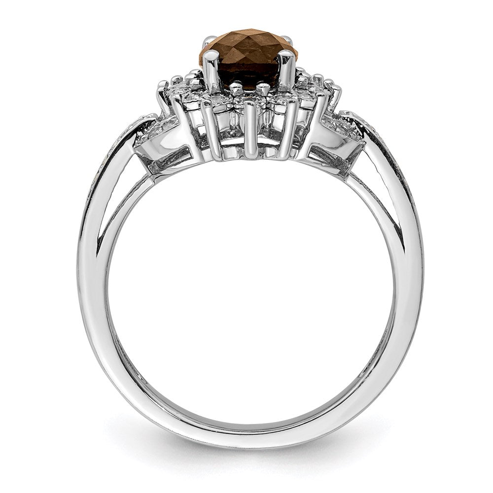 Sterlingsilber Rhodium Diamant & Oval Karo Schliff Rauch Quarz Ring (size 7 Nur)