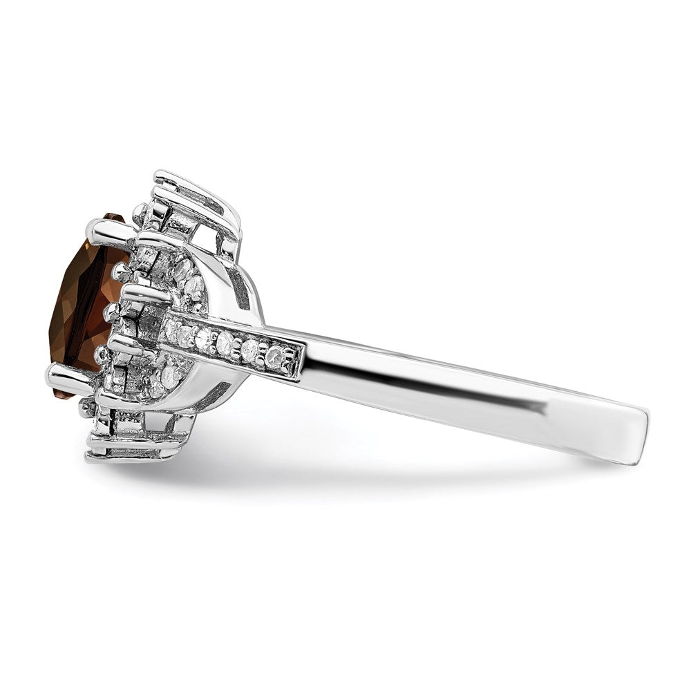 Sterlingsilber Rhodium Diamant & Oval Karo Schliff Rauch Quarz Ring (size 7 Nur)