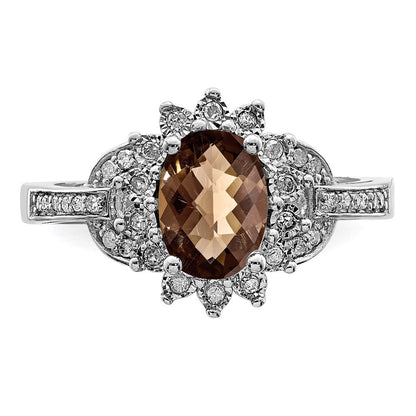 Sterlingsilber Rhodium Diamant & Oval Karo Schliff Rauch Quarz Ring (size 7 Nur)