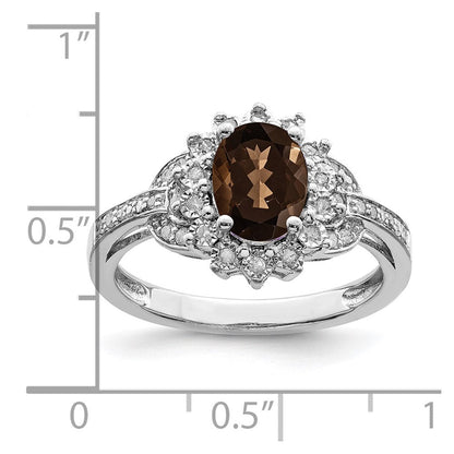Sterlingsilber Rhodium Diamant & Oval Karo Schliff Rauch Quarz Ring (size 7 Nur)