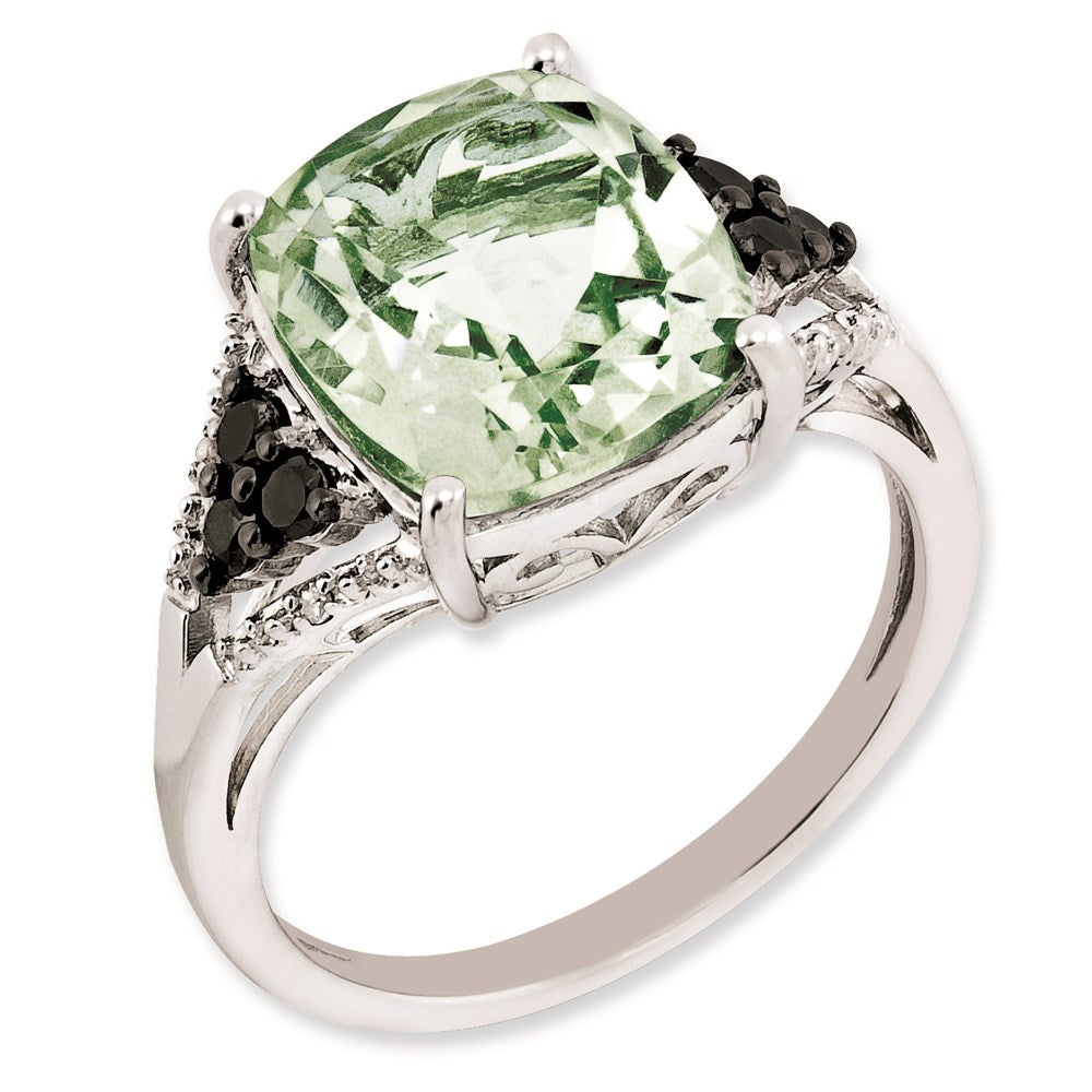 Sterlingsilber Rhodiniert Diamant & Grün Quarz Ring (size 7 Nur)