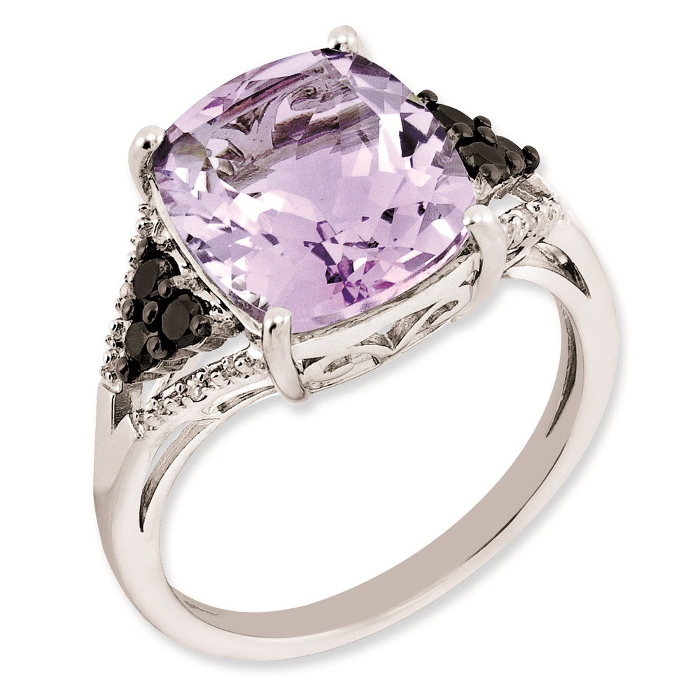 Sterlingsilber Rhodiniert Diamant & Rosa Quarz Ring (size 7 Nur)
