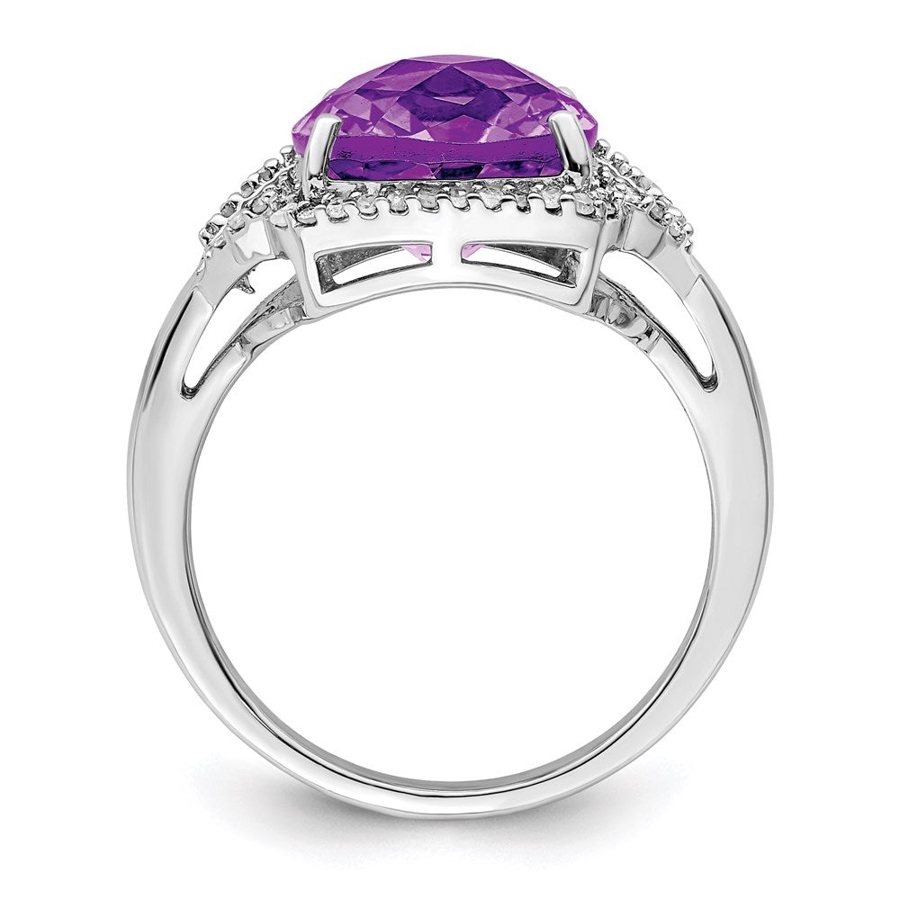 Sterlingsilber Rhodiniert Karo Schliff Amethyst & Diamant Ring (size 7 Nur)