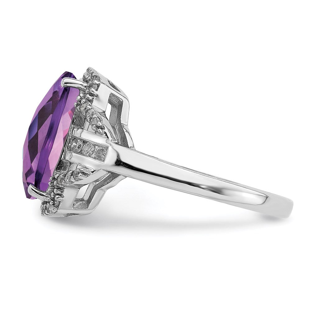 Sterlingsilber Rhodiniert Karo Schliff Amethyst & Diamant Ring (size 7 Nur)