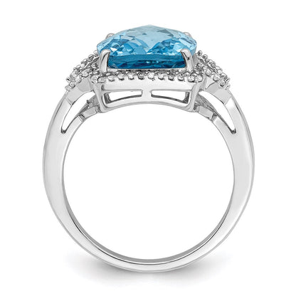Sterlingsilber Rhodium Karo Schliff Blautopas & Diamant Ring (size 7 Nur)