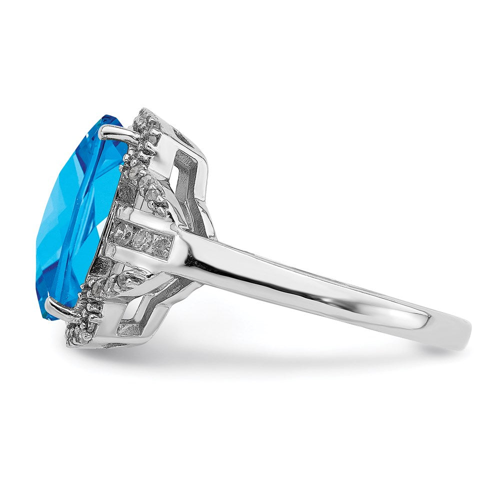 Sterlingsilber Rhodium Karo Schliff Blautopas & Diamant Ring (size 7 Nur)