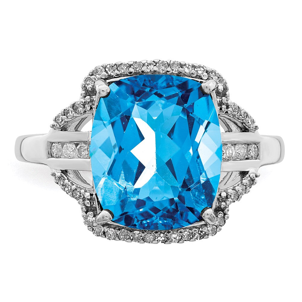 Sterlingsilber Rhodium Karo Schliff Blautopas & Diamant Ring (size 7 Nur)