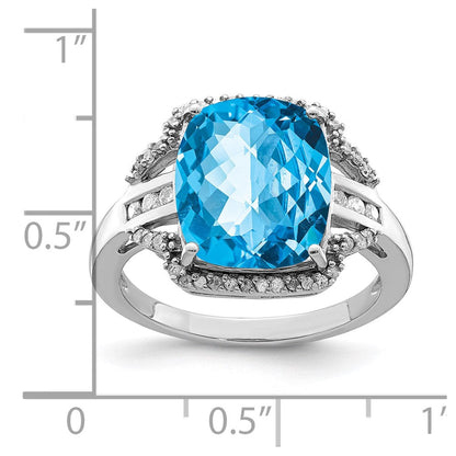 Sterlingsilber Rhodium Karo Schliff Blautopas & Diamant Ring (size 7 Nur)