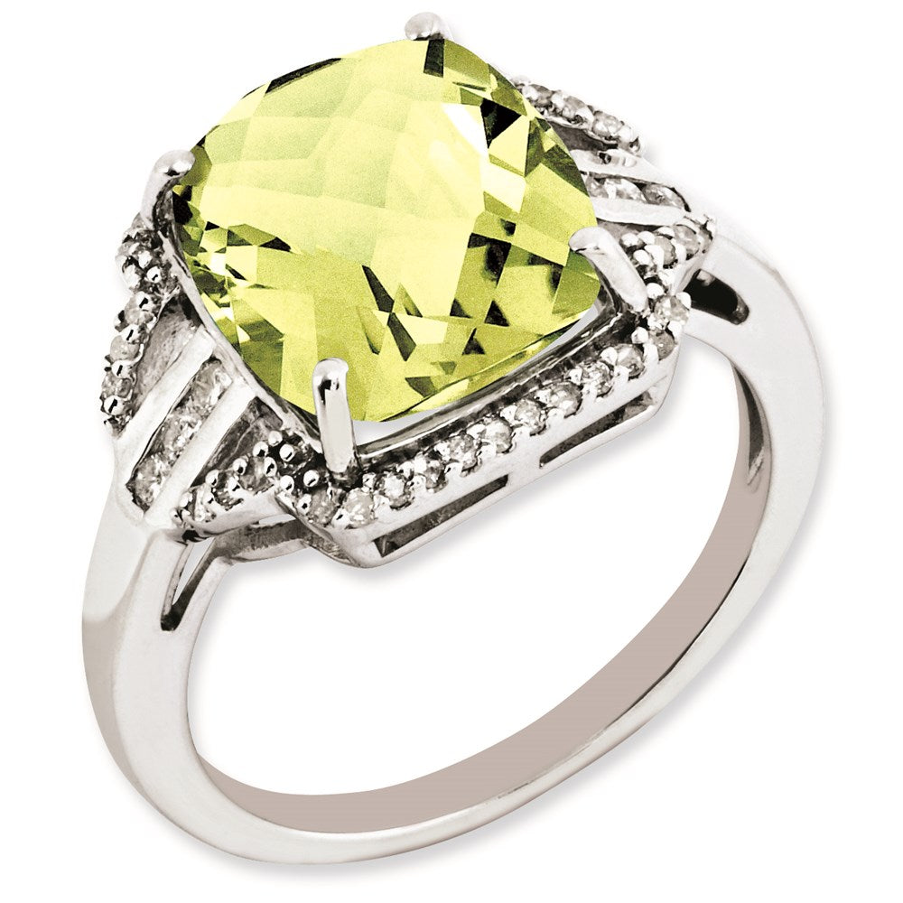 Sterlingsilber Rhodiniert Diamant & Karo Schliff Zitrone Quarz Ring (size 7 Nur)