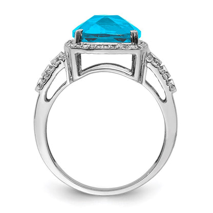 Sterlingsilber Rhodium Karo Schliff Blautopas & Diamant Ring