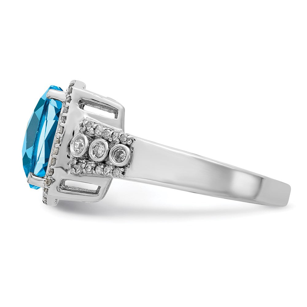 Sterlingsilber Rhodium Karo Schliff Blautopas & Diamant Ring
