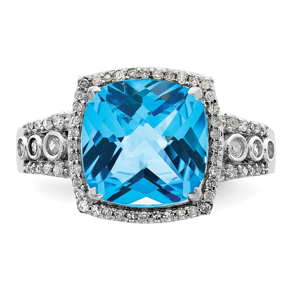 Sterlingsilber Rhodium Karo Schliff Blautopas & Diamant Ring