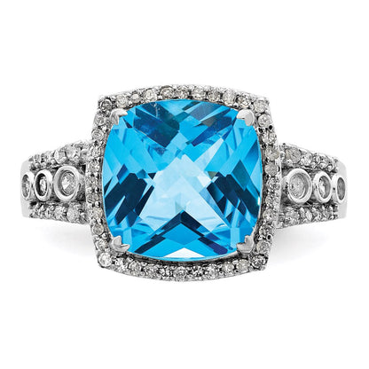 Sterlingsilber Rhodium Karo Schliff Blautopas & Diamant Ring