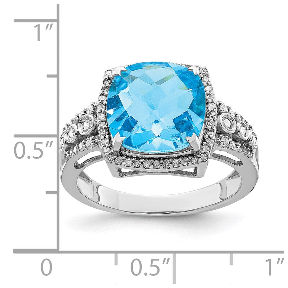 Sterlingsilber Rhodium Karo Schliff Blautopas & Diamant Ring