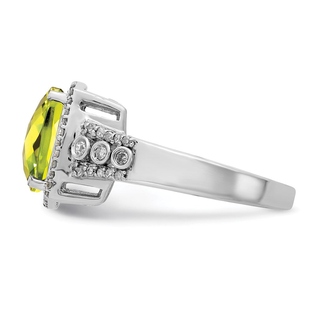 Sterlingsilber Rhodium Diamant & Karo Schliff Zitrone Quarz Ring (size 7 Nur)